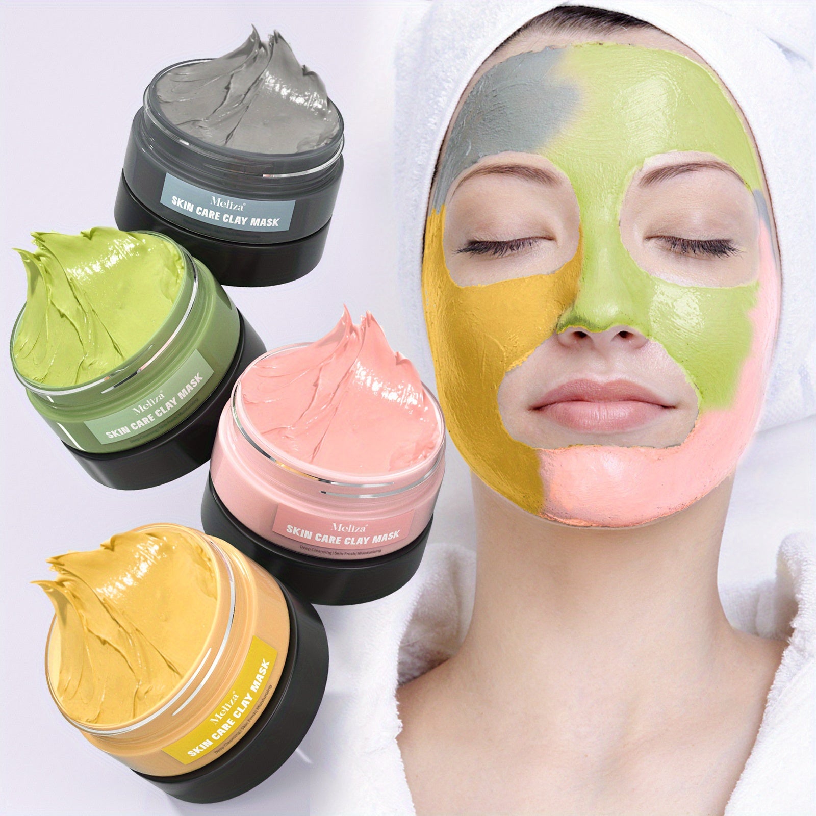 4pcs Clay Mask Set: Turmeric Vitamin C, Green Tea, Dead Sea Mud