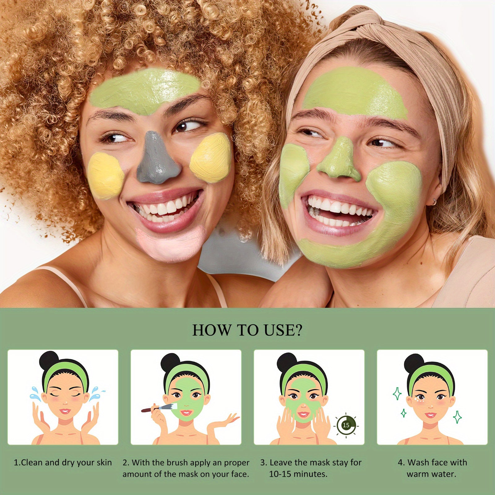 4pcs Clay Mask Set: Turmeric Vitamin C, Green Tea, Dead Sea Mud