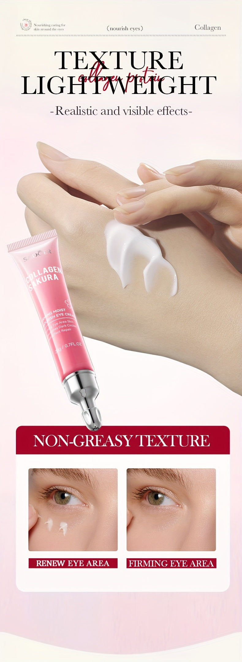 Sakura Collagen Eye Cream - 20g, Smooths Wrinkles & Moisturizes Firming