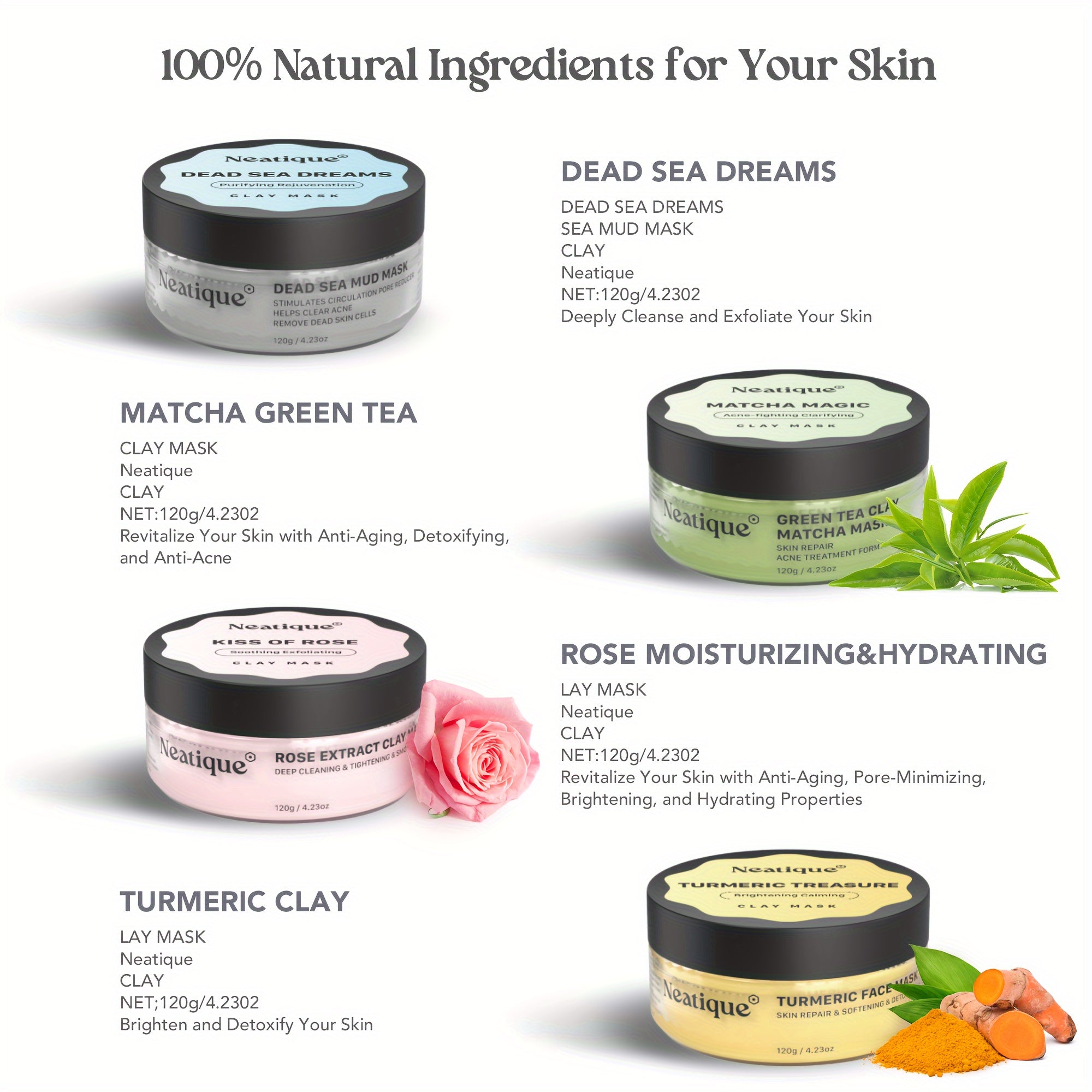 Neatique Face Masks Skincare Set, 480g (120gx4)