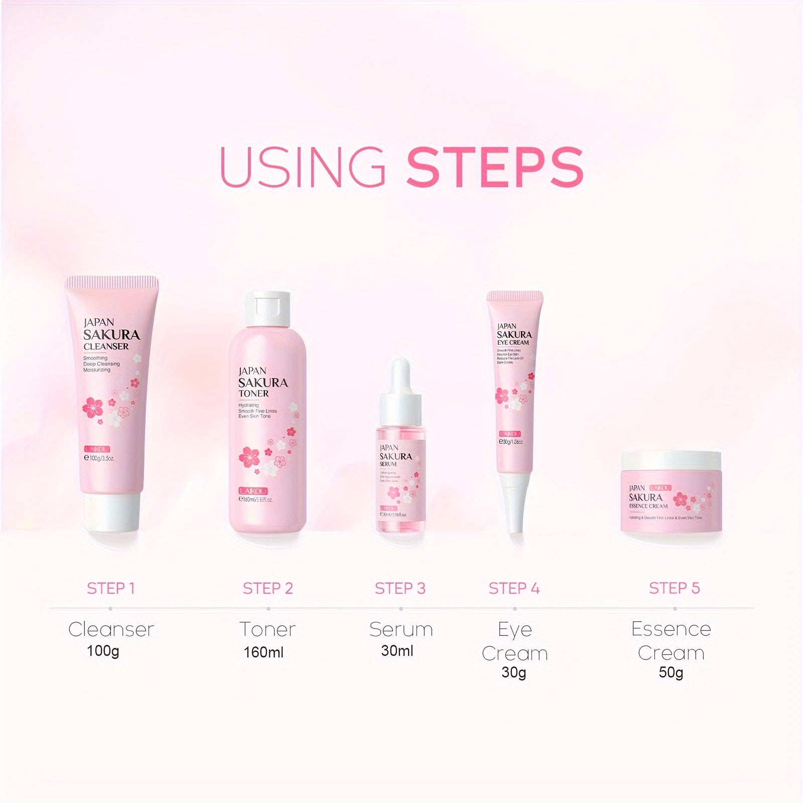 5-Piece LAIKOU Sakura Radiance Skincare Set