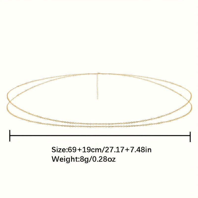 Double Layer Golden Metal Waist Chain Belt - Stylish and Sexy Belly Jewelry for Women
