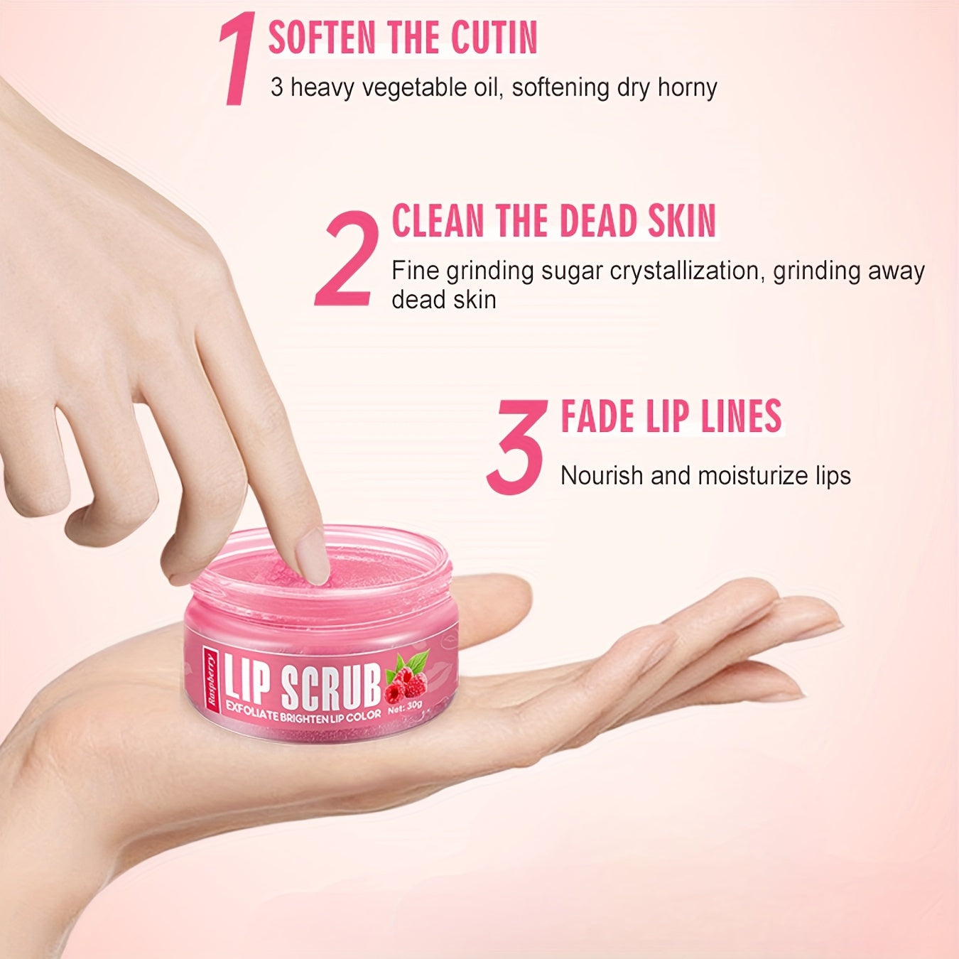 Raspberry Scent Lip Scrub 30g/1.06oz, Exfoliating & Moisturizing Lip Care