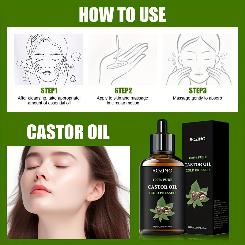 ROZINO Unrefined Castor Oil, Cold Pressed for Hair
