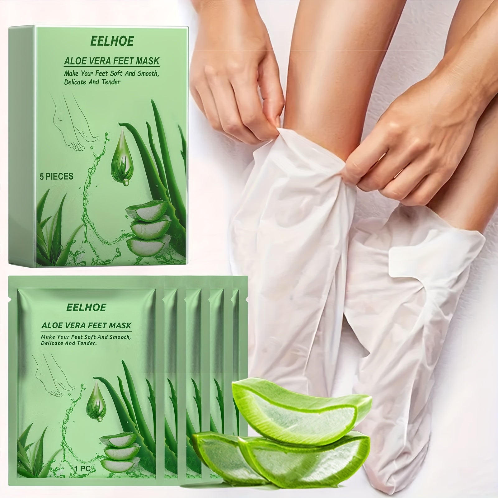 5pcs Hydrating & Moisturizing Exfoliating Foot Mask with Aloe Vera for Soft, Smooth Light Beige