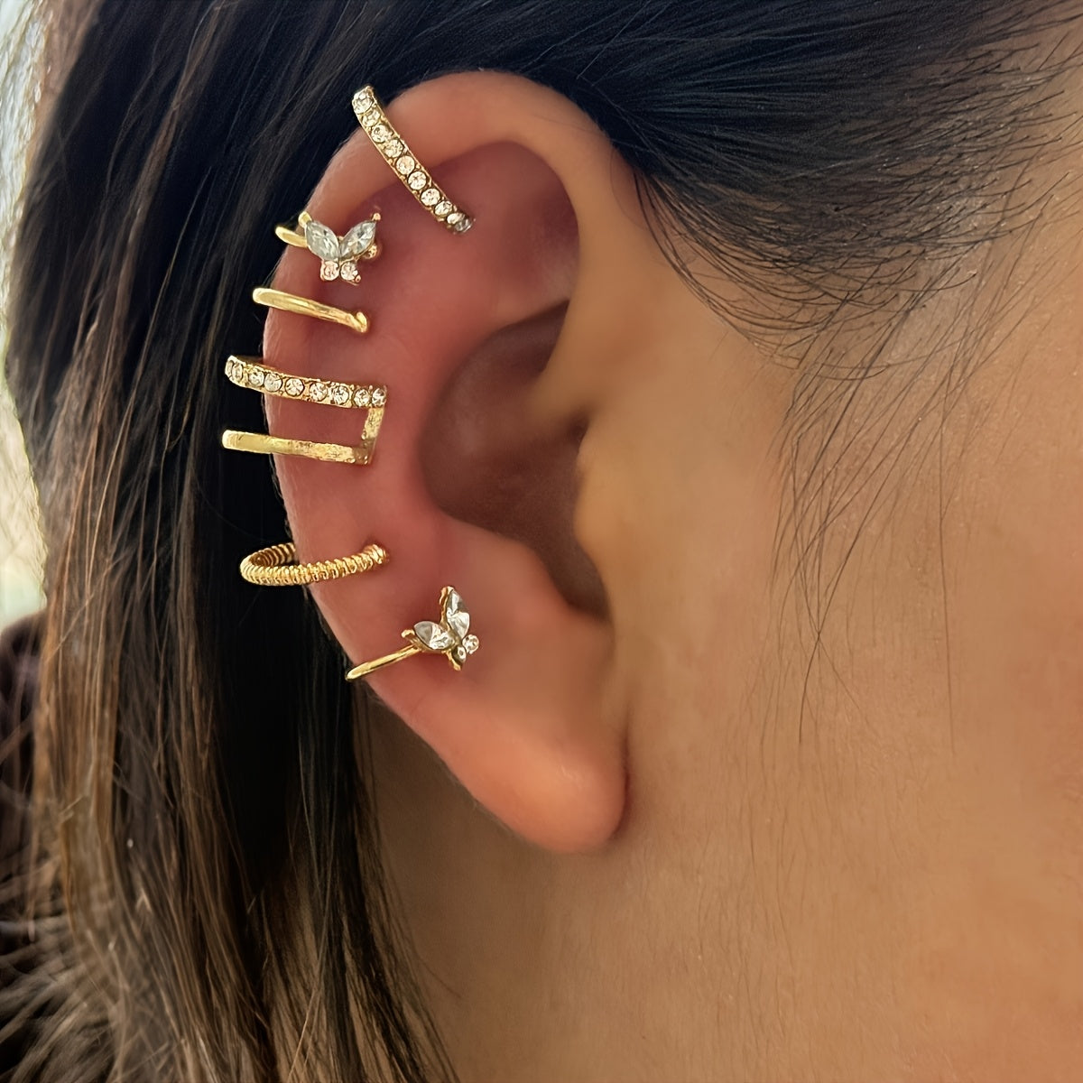 6-Piece Clip-On Earring Set, Rhinestone Embellished Zinc Alloy, Non-Piercing, For Women  Daily and Party Wear | Elegant