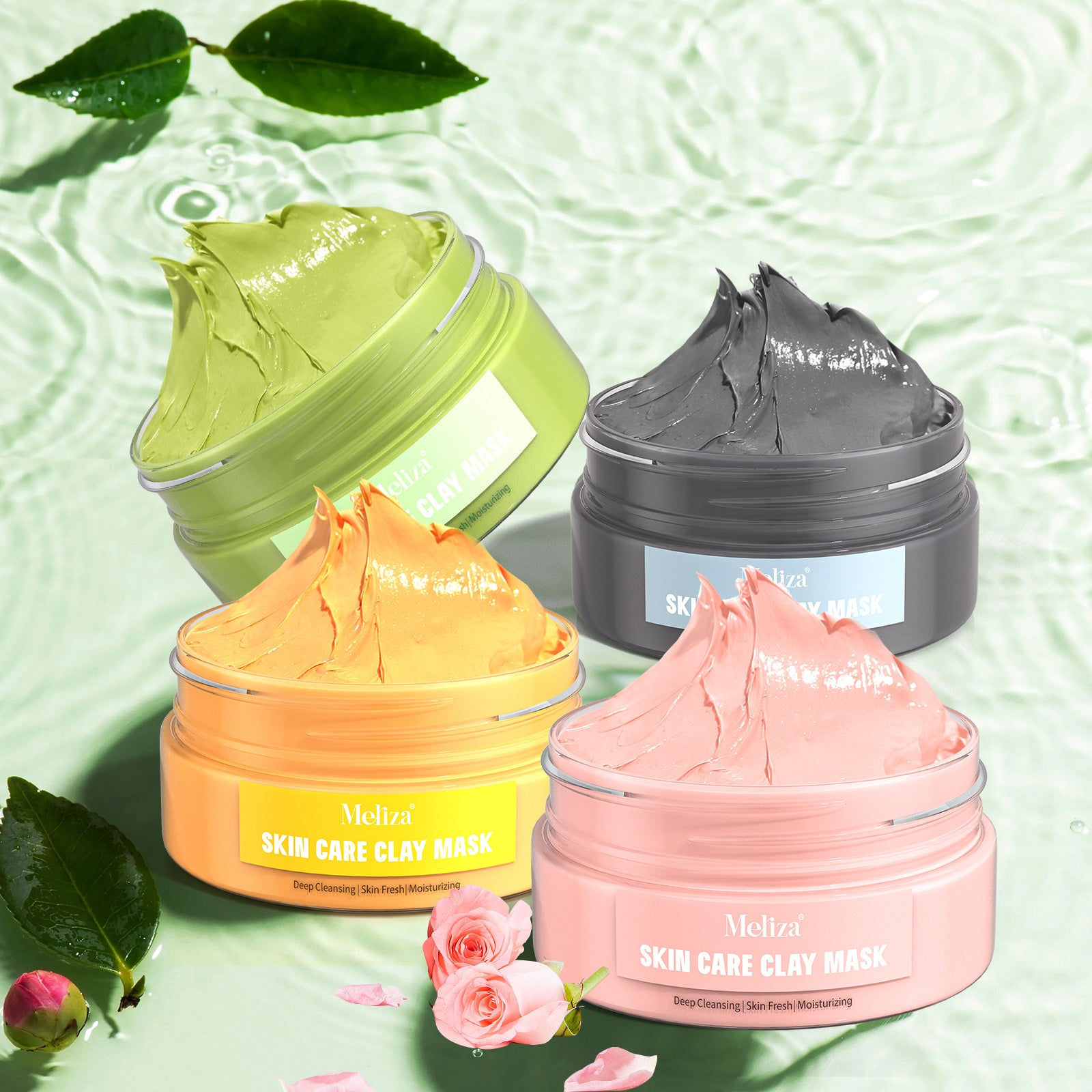 4pcs Clay Mask Set: Turmeric Vitamin C, Green Tea, Dead Sea Mud