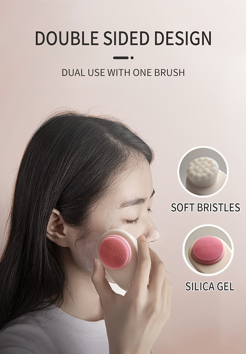 2-in-1 Dual-Sided Silicone Facial Cleansing Brush with Exfoliating Bristles