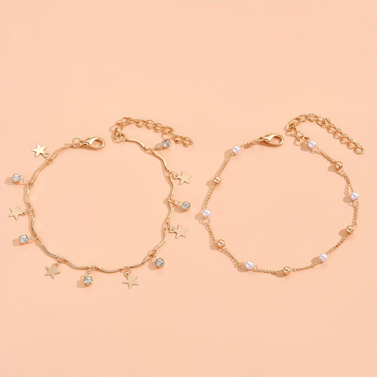 2pcs Imitation Pearl Star Pendant Anklet