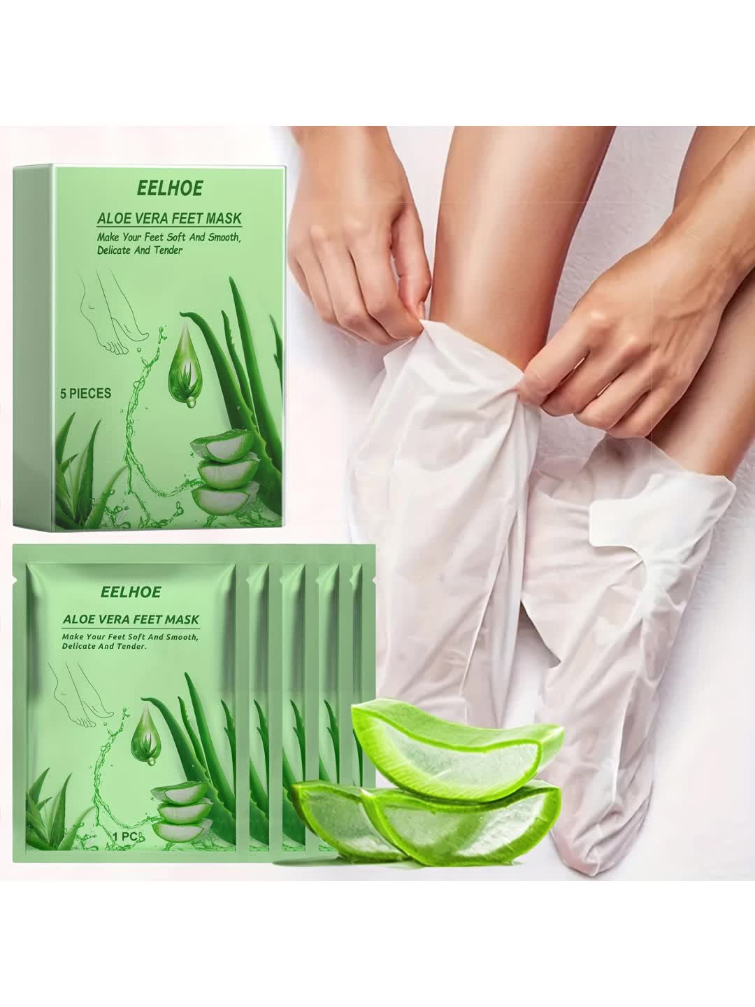 5pcs Hydrating & Moisturizing Exfoliating Foot Mask with Aloe Vera for Soft, Smooth Light Beige
