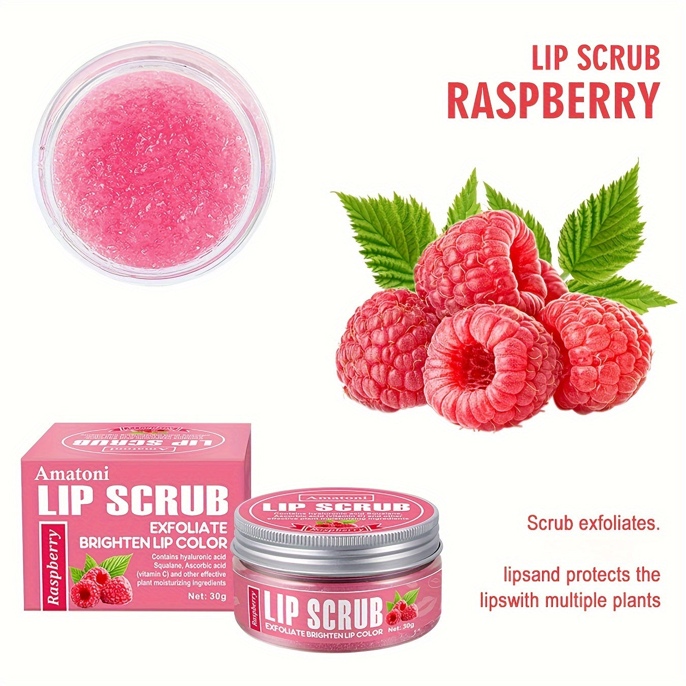 Raspberry Scent Lip Scrub 30g/1.06oz, Exfoliating & Moisturizing Lip Care