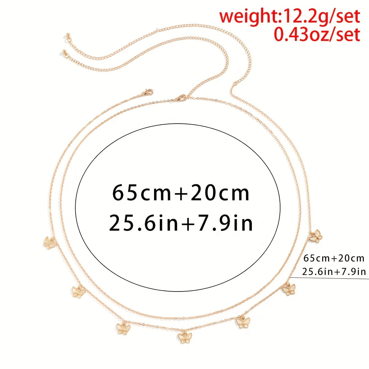 2 Pieces Of Women's Butterfly Tassel Thin Chain Waist Chain