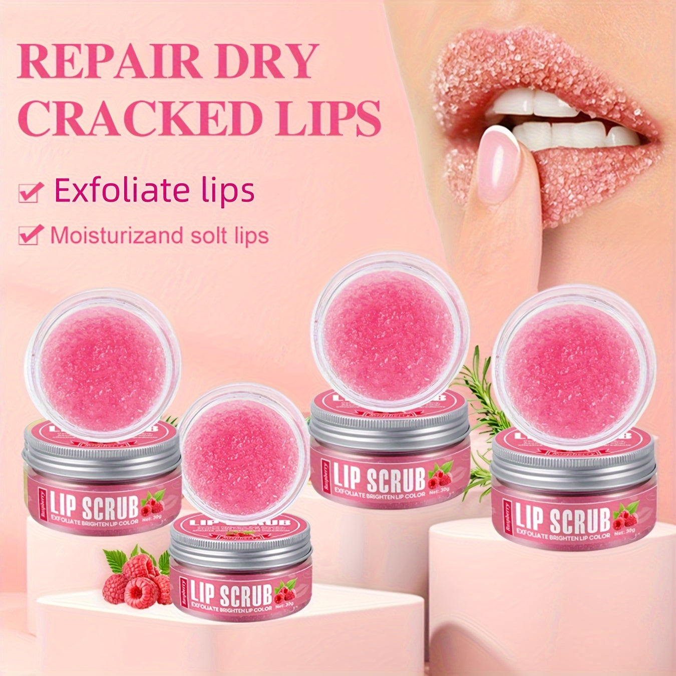Raspberry Scent Lip Scrub 30g/1.06oz, Exfoliating & Moisturizing Lip Care