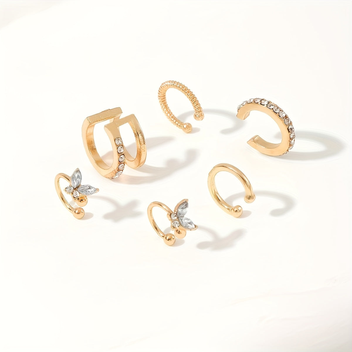 6-Piece Clip-On Earring Set, Rhinestone Embellished Zinc Alloy, Non-Piercing, For Women  Daily and Party Wear | Elegant