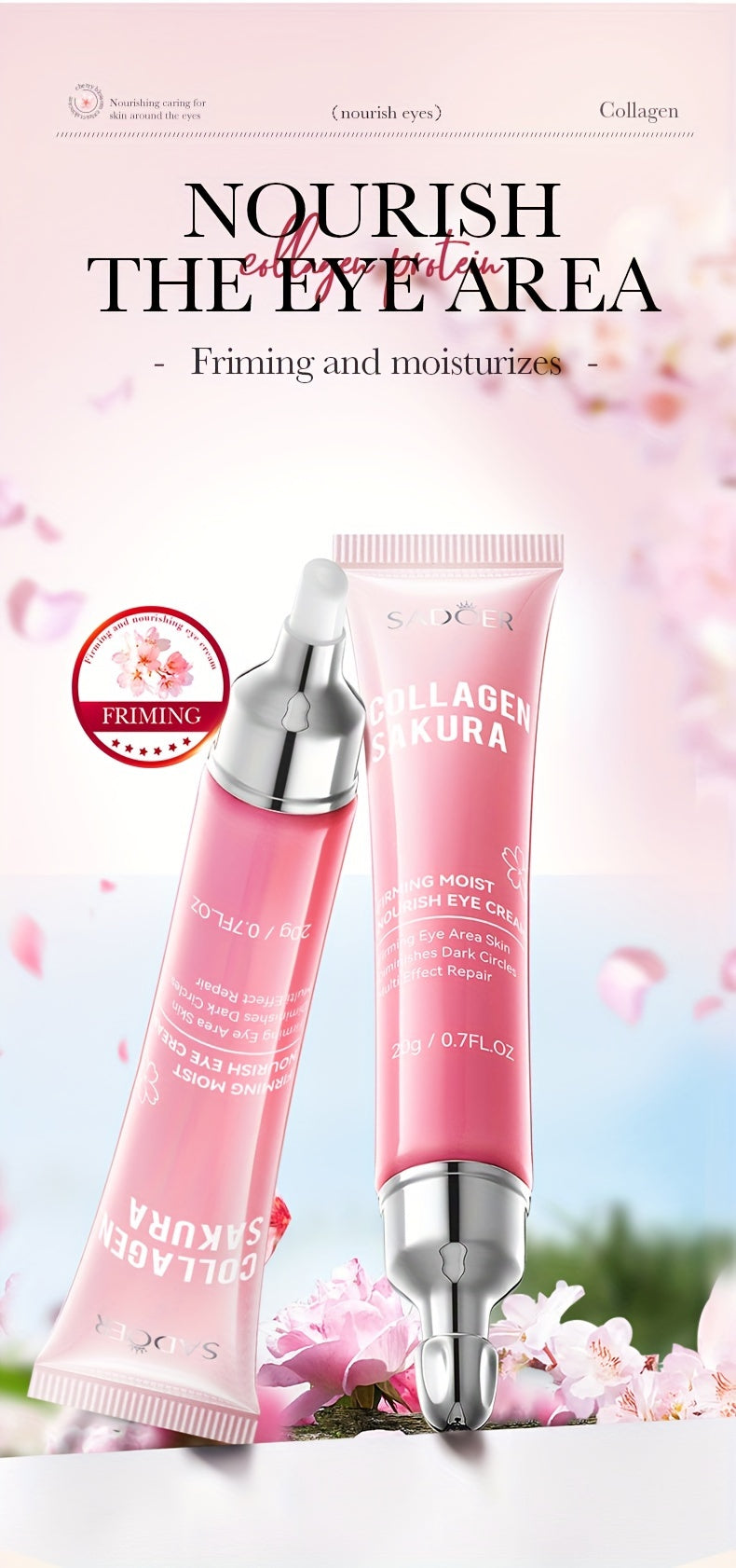Sakura Collagen Eye Cream - 20g, Smooths Wrinkles & Moisturizes Firming
