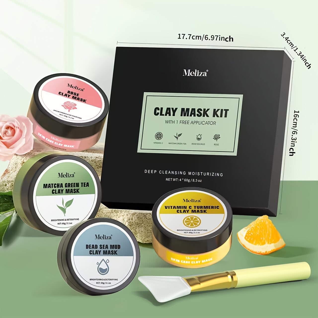 4pcs Clay Mask Set: Turmeric Vitamin C, Green Tea, Dead Sea Mud