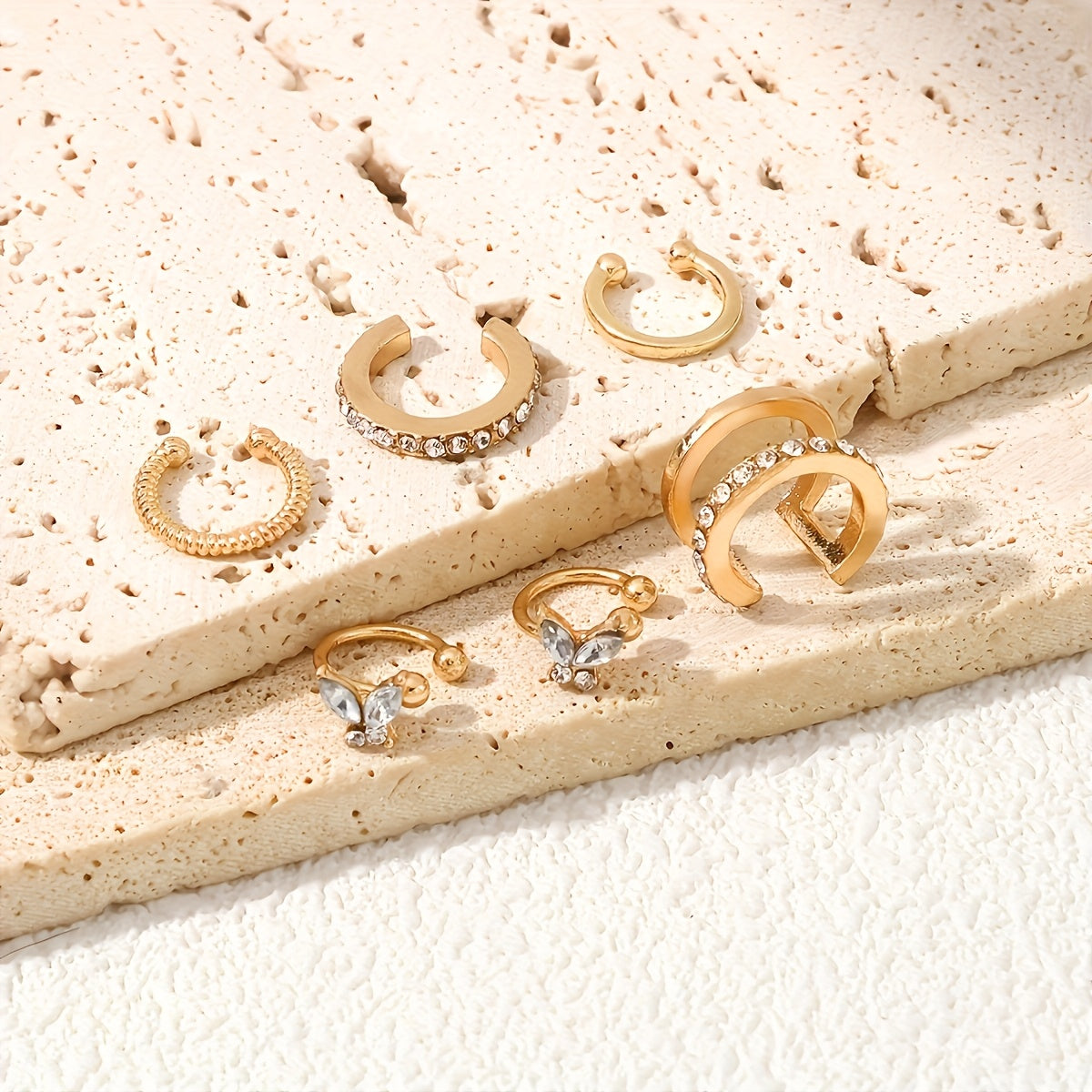6-Piece Clip-On Earring Set, Rhinestone Embellished Zinc Alloy, Non-Piercing, For Women  Daily and Party Wear | Elegant
