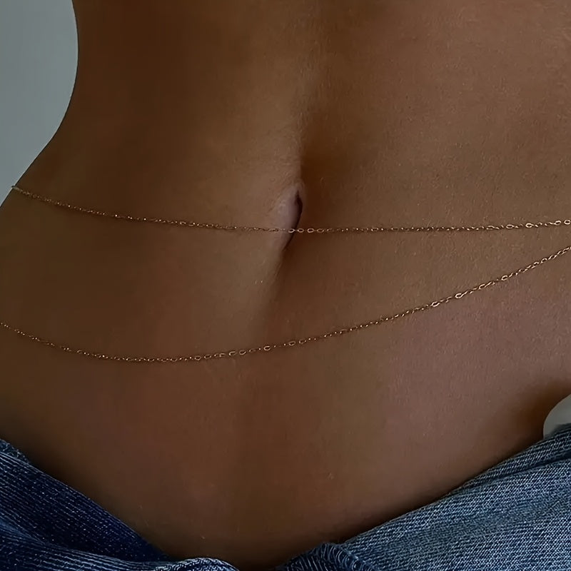 Double Layer Golden Metal Waist Chain Belt - Stylish and Sexy Belly Jewelry for Women