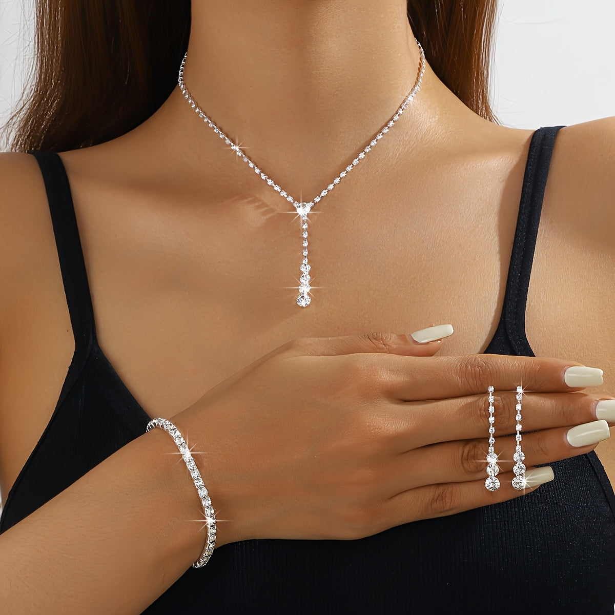 1 Pair Of Earrings + 1 Necklace + 1 Bracelet Elegant Jewelry