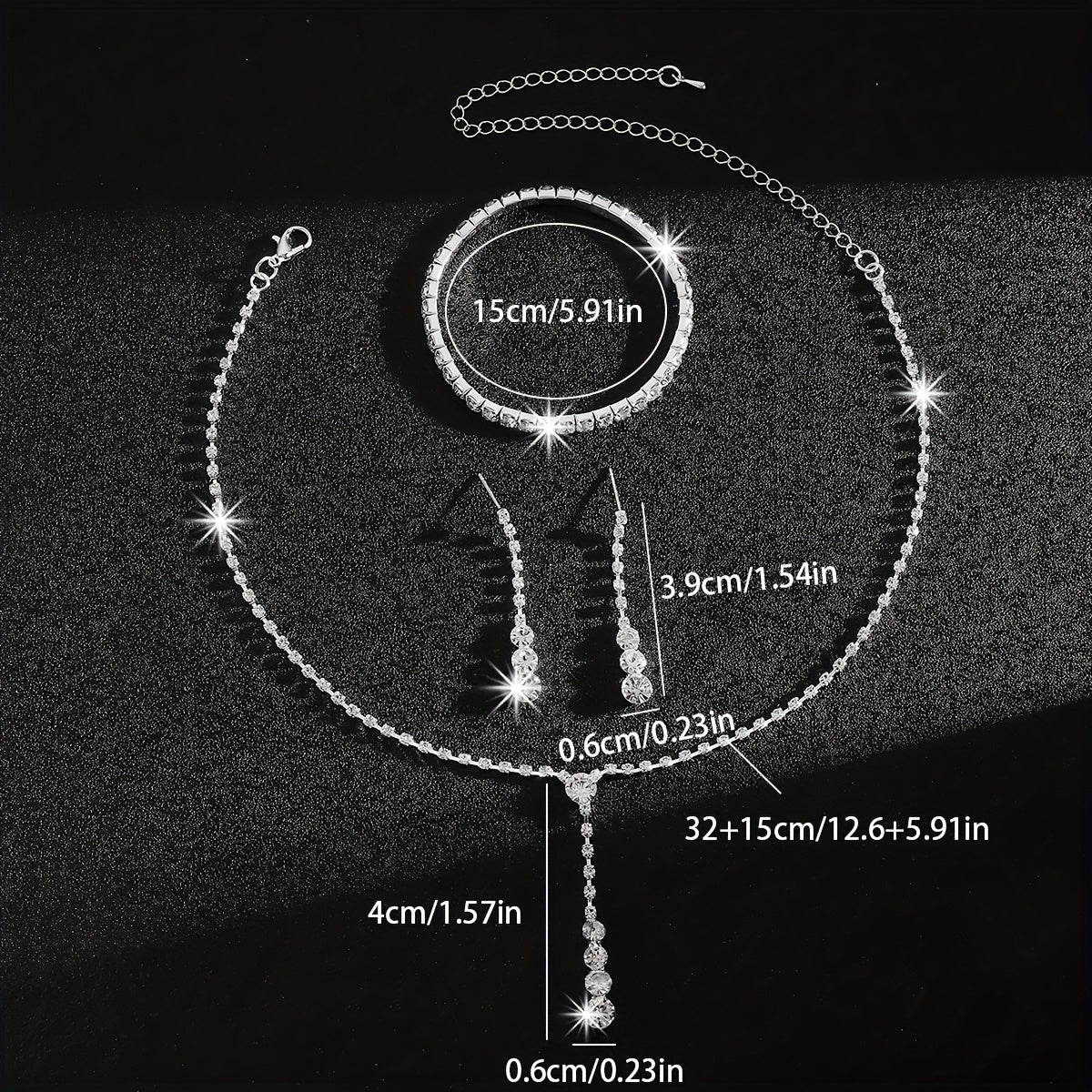 1 Pair Of Earrings + 1 Necklace + 1 Bracelet Elegant Jewelry - bodyrelief.uk