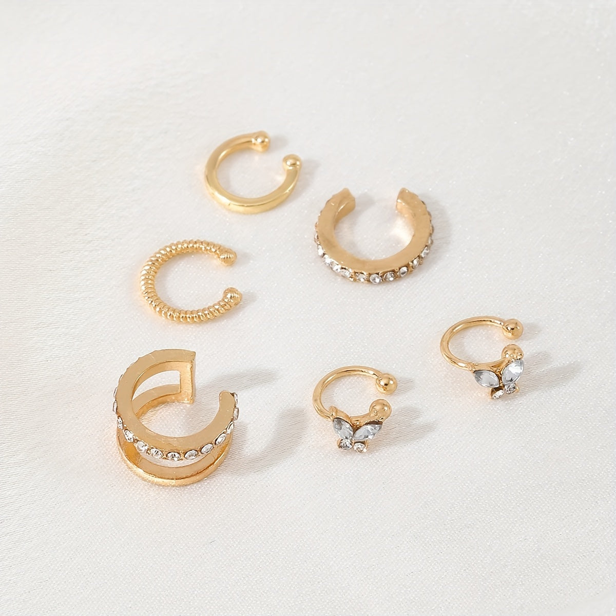 6-Piece Clip-On Earring Set, Rhinestone Embellished Zinc Alloy, Non-Piercing, For Women  Daily and Party Wear | Elegant