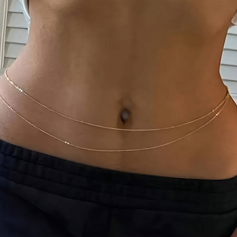 Double Layer Golden Metal Waist Chain Belt - Stylish and Sexy Belly Jewelry for Women