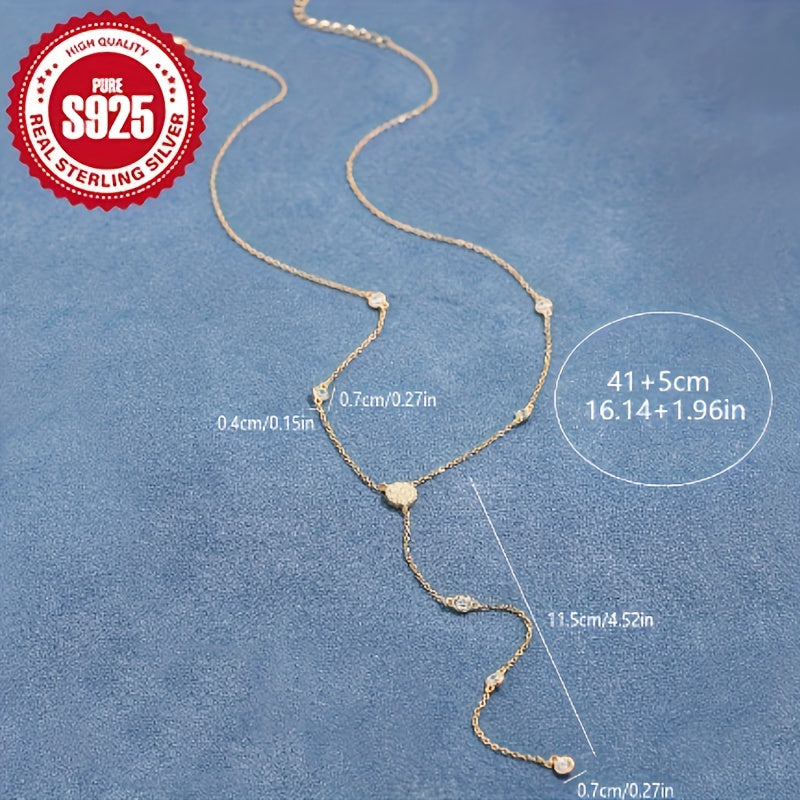 Women's Chain 925 Silver Round Cut Synthetic Zirconia Y-Shaped