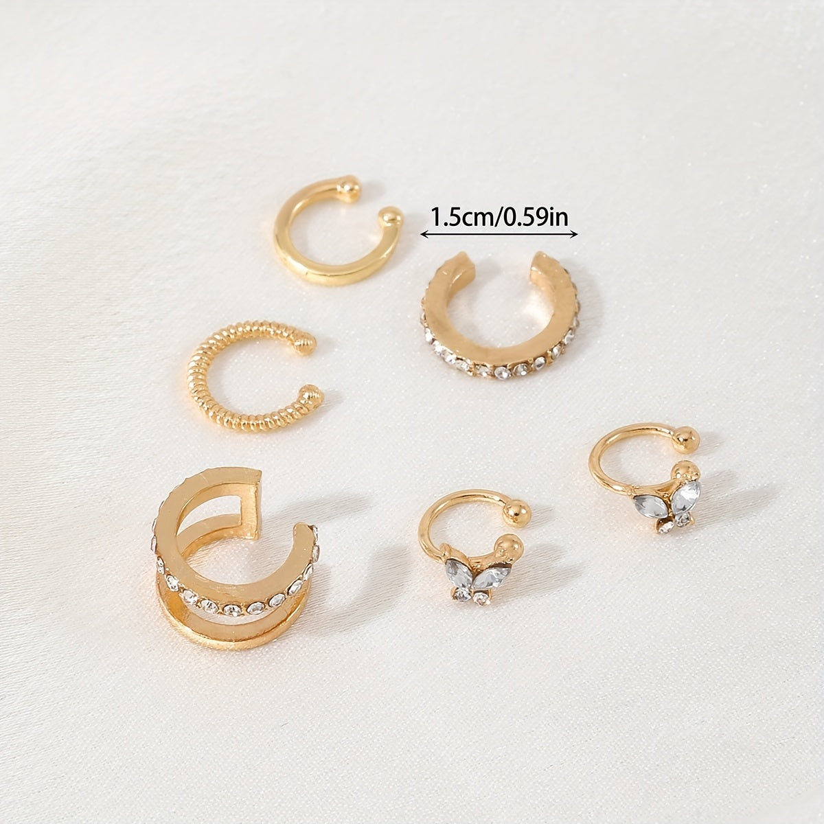 6-Piece Clip-On Earring Set, Rhinestone Embellished Zinc Alloy, Non-Piercing, For Women  Daily and Party Wear | Elegant