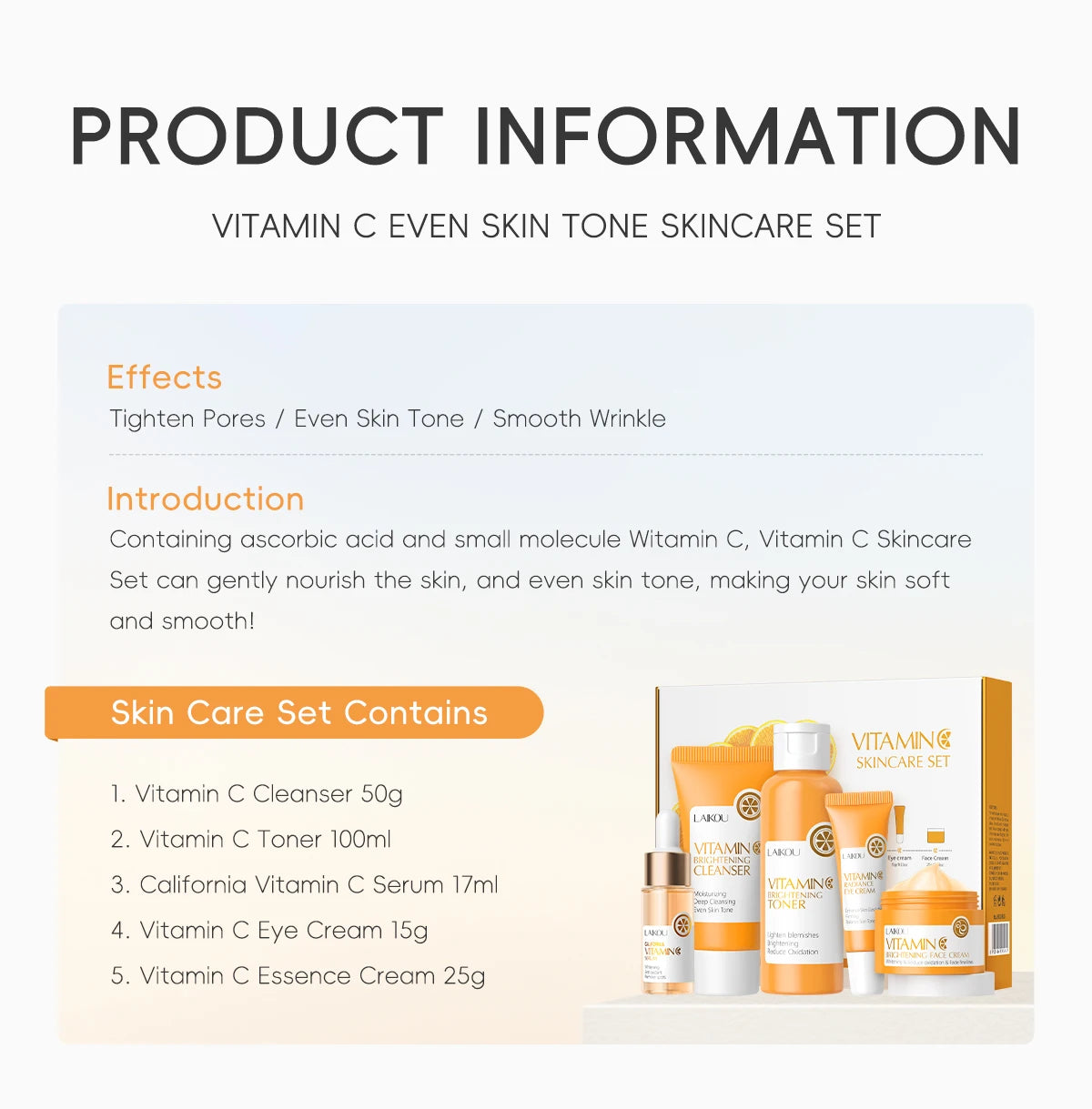 LAIKOU VITAMIN C Skincare Set Brightening 5Pcs