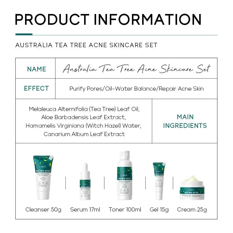 LAIKOU Australia Tea Tree Acne Skincare Five-Piece Set - bodyrelief.uk