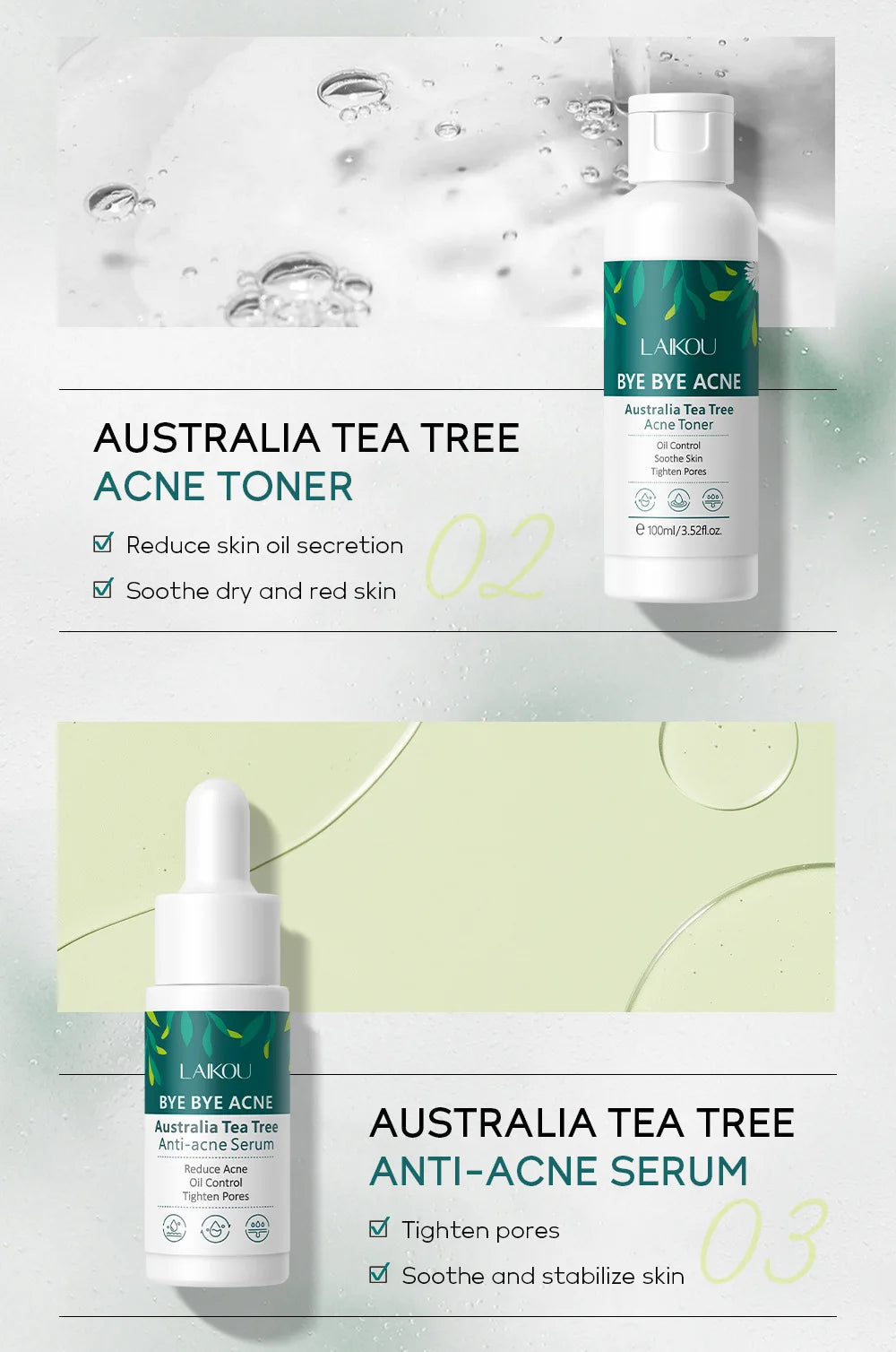LAIKOU Australia Tea Tree Acne Skincare Five-Piece Set - bodyrelief.uk