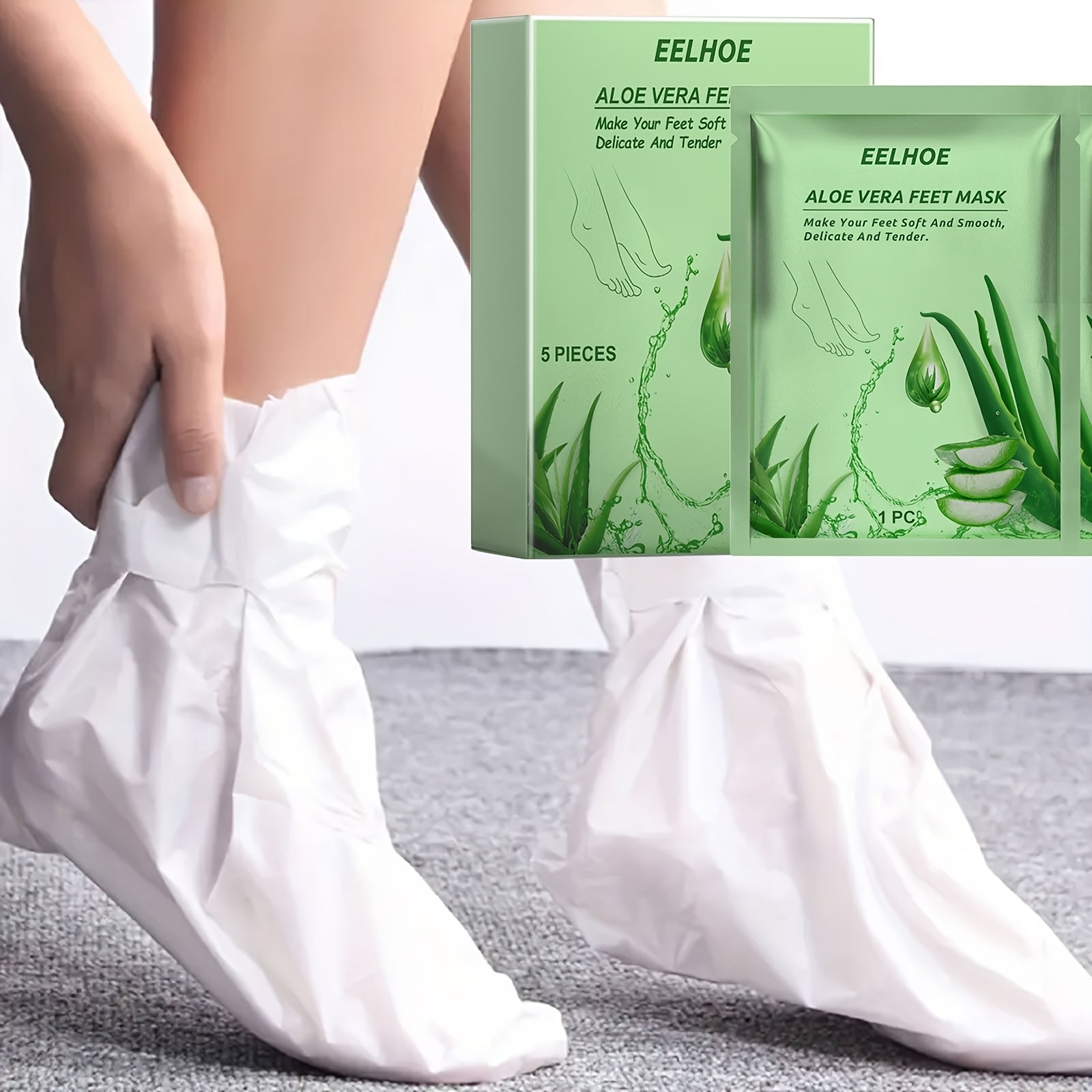 5pcs Hydrating & Moisturizing Exfoliating Foot Mask with Aloe Vera for Soft, Smooth Light Beige
