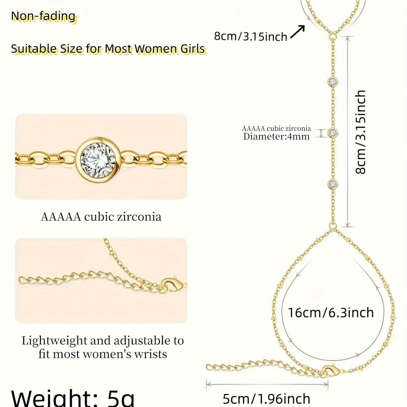 1pc Elegant Cubic Hand Chain Bracelet for Women