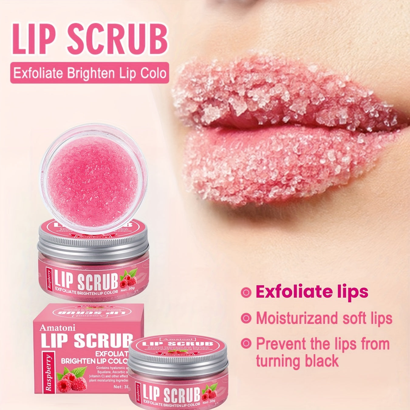 Raspberry Scent Lip Scrub 30g/1.06oz, Exfoliating & Moisturizing Lip Care
