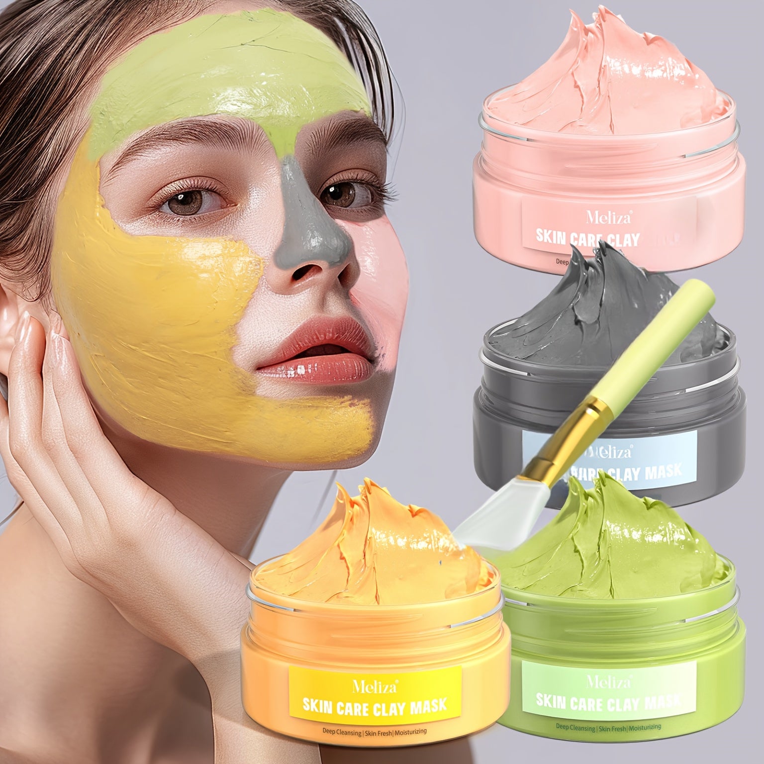4pcs Clay Mask Set: Turmeric Vitamin C, Green Tea, Dead Sea Mud