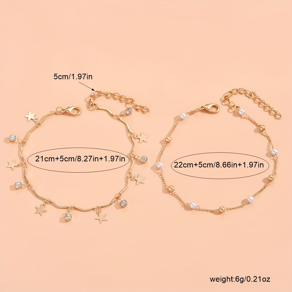 2pcs Imitation Pearl Star Pendant Anklet