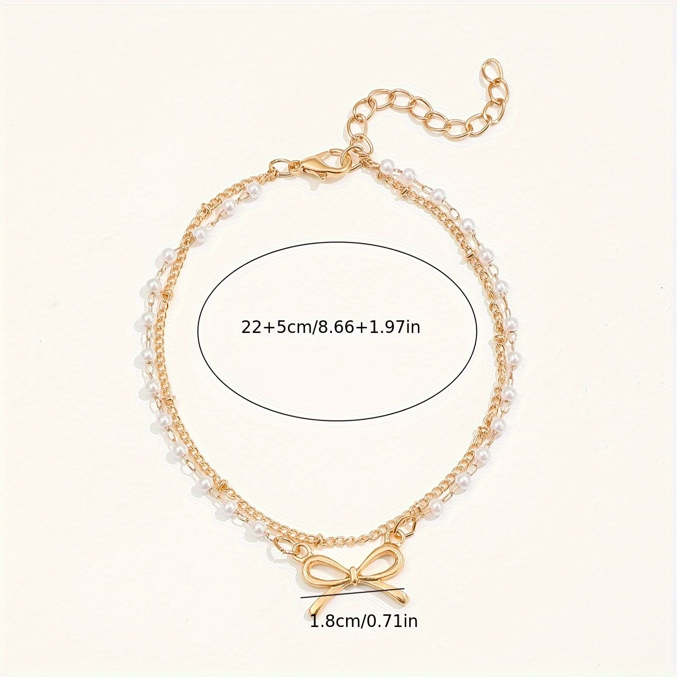1pc Elegant Double Layered Iron Chain Anklet with Faux Pearl & Bow Pendant