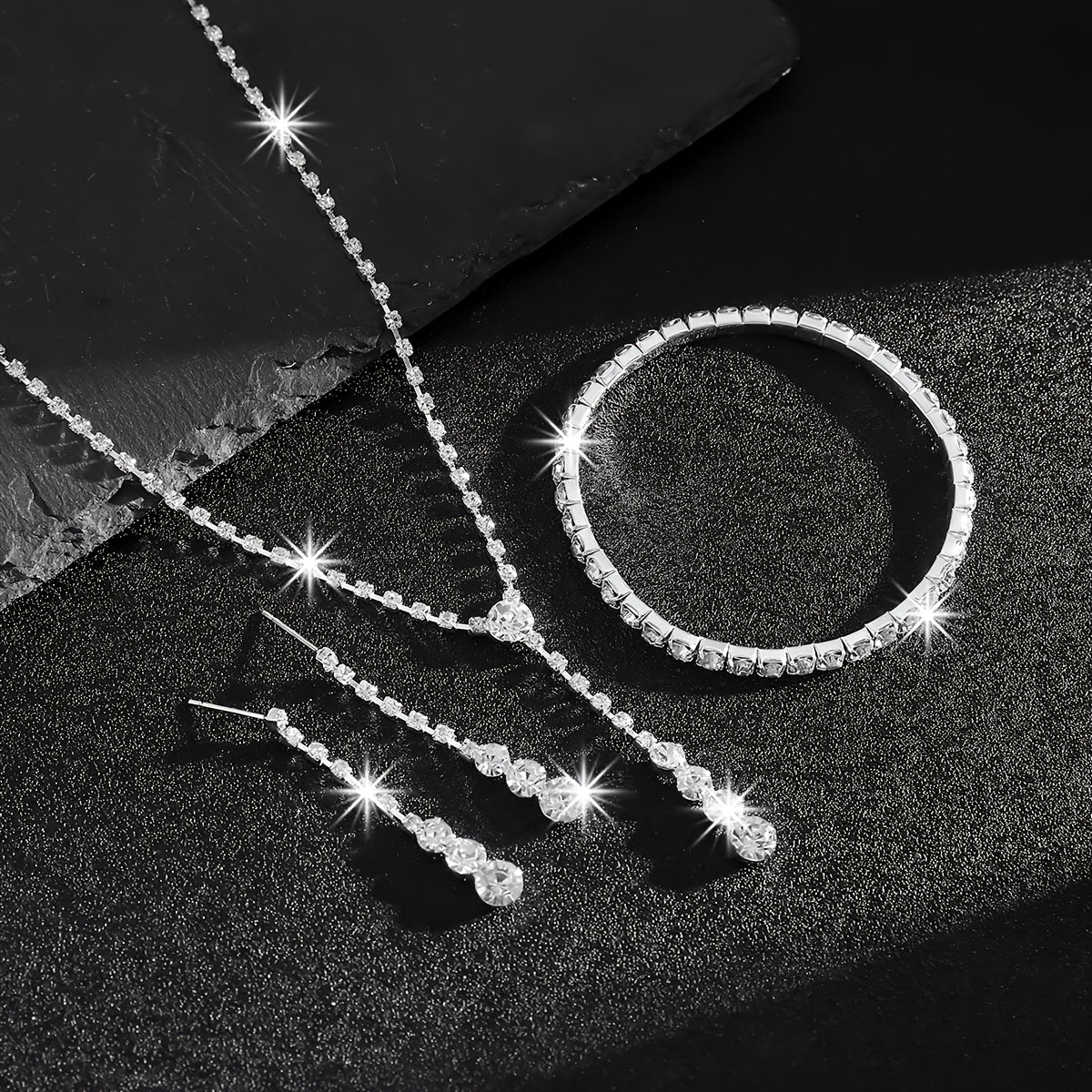 1 Pair Of Earrings + 1 Necklace + 1 Bracelet Elegant Jewelry