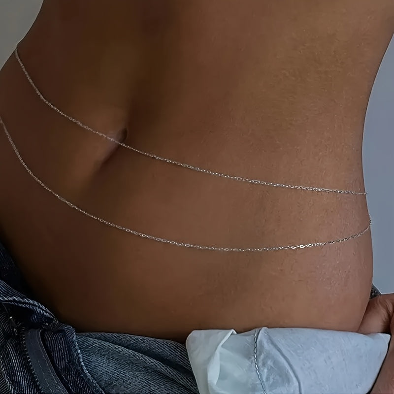 Double Layer Golden Metal Waist Chain Belt - Stylish and Sexy Belly Jewelry for Women